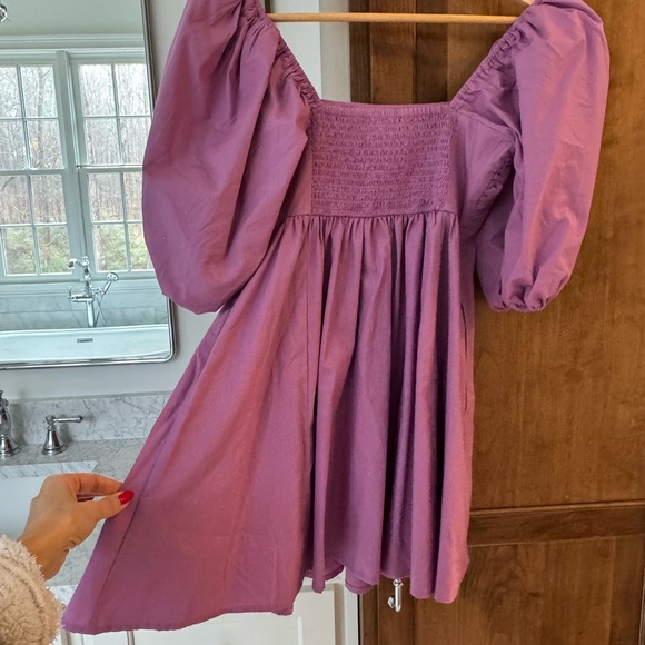Abercrombie Purple Puff Sleece Dress with Pockets - size petite small - Picture 4 of 5